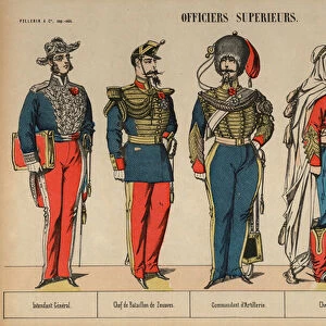 Senior army officers (coloured engraving)