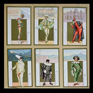 Set of six vignettes depicting characters from the Commedia dell Arte, c