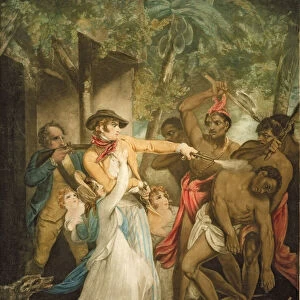 The Settling Family Attacked by Savages, engraved by George Keating (1762-1842) (aquatint