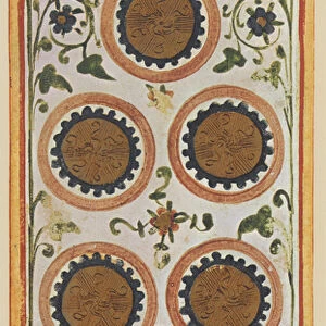 The Seven of Coins, facsimile of a tarot card from the Visconti deck