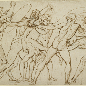 Seven nude warriors fighting for a standard, WA1846. 178 (pen & brown ink over black chalk