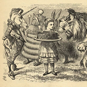 The sharing of the cake between the Lion and the Unicorn, illustration from Through