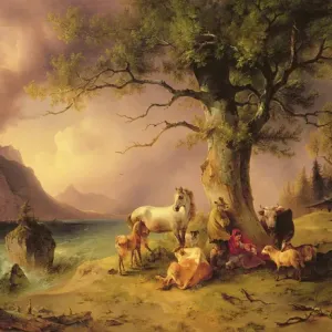 Print of a horse sheltering from the storm