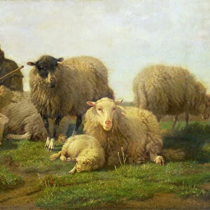 A Shepherd with Sheep and Lambs