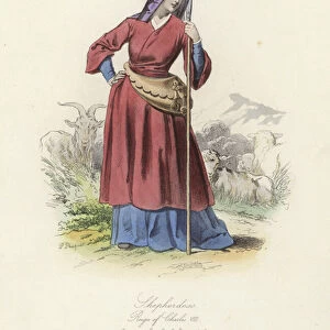 Shepherdess, reign of Charles VIII of France (coloured engraving)