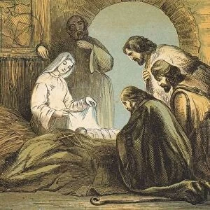 The Shepherds finding Jesus (coloured engraving)