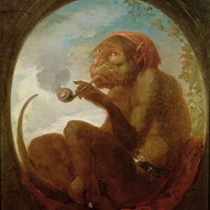 Sign with a monkey smoking a pipe (oil on panel)