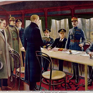 The Signing of the Armistice on 11th November 1918 at 5 a. m. 1918 (colour litho)