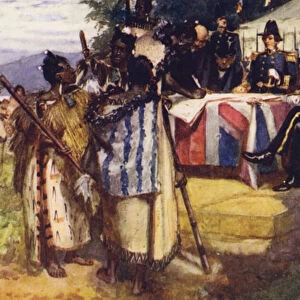 Signing the Treaty of Waitangi (colour litho)