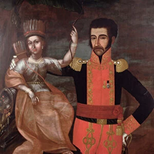 Simon Bolivar (1783-1830) and a Native American Woman (oil on canvas)