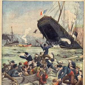 Sinking of the steamship Liban off Marseilles, passengers being rescued in "