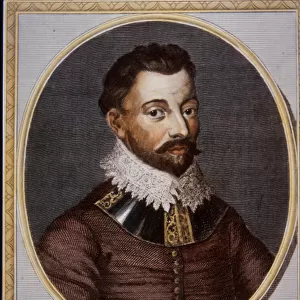 Sir Francis Drake, trader and privateer (coloured engraving)