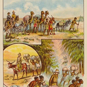 Sir Samuel Baker in Africa, Different Modes of Travel (colour litho)