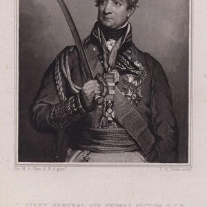 Sir Thomas Picton, Welsh general of the Napoleonic Wars killed at the Battle of Waterloo (engraving)