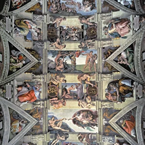 Sistine Chapel ceiling and lunettes, 1508-12 (fresco) (post restoration)
