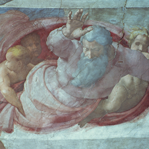 Sistine Chapel: God Dividing the Waters and Earth (pre restoration) (detail)