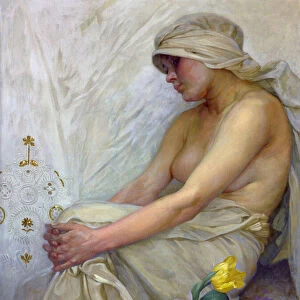 Sitting girl par Mucha, Alfons Marie (1860-1939), c. 1914 - Tempera on canvas