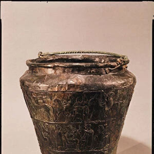 Situla with three repousse decorative bands (bronze)