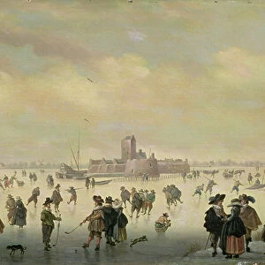 Skating Scene (oil on panel)