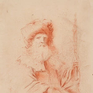 Sketch of Bearded Man in Turban (red chalk on paper)