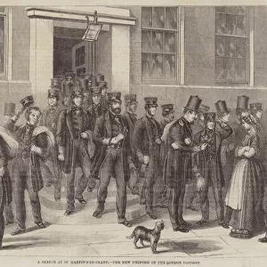 A Sketch at St Martin s-Le-Grand, the New Uniform of the London Postmen (engraving)