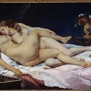 Sleep. Two naked women hugged in a bed, 1866 (oil on canvas)