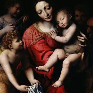 The sleeping Jesus, or Madonna holding the sleeping Child, accompanied by three angels