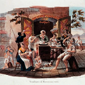 Small Neapolitan trades: a street vendor of cooked maccheroni. 19th century (lithography)