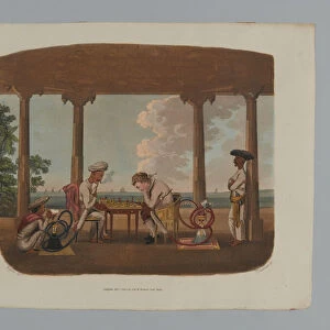Smoking the hookah over a game of chess, 1800 (aquatint)