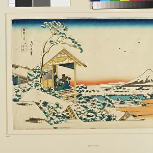 A snowy morning at Koishikawa, 1830-1835 (colour woodcut)