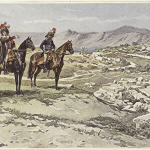 Soldiers on horseback surveying Nicopolis (colour litho)