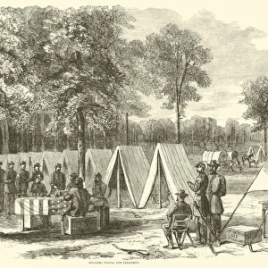 Soldiers voting for president, September 1864 (engraving)