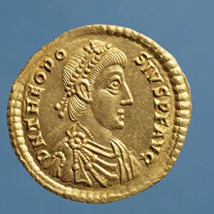 Solidus (obverse) of Theodosius I the Great (379-395) draped, cuirassed wearing a diadem