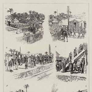 The Soudan Advance, Departure of the 6th Royal Warwickshire Regiment for the Front from Sidi-Gaber Station, Ramleh, on 9 January (engraving)