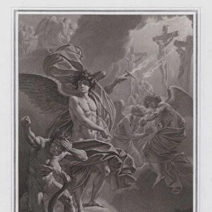 The soul of Judas on its way to Hell (engraving)