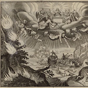 The sounding of the first four of the seven angels trumpets (engraving)