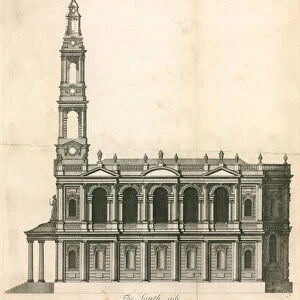 South side of St Mary-Le-Strand, Strand, London (engraving)