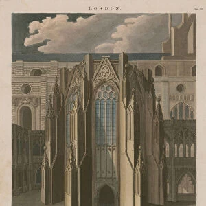 South view of the Chapter House of old St Pauls Cathedral (coloured engraving)