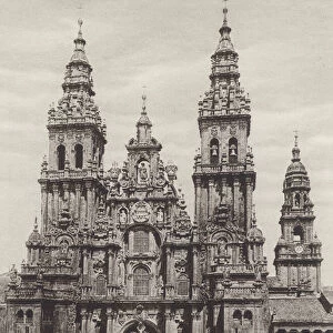 Spain: Santiago de Campostela, The Cathedral (b / w photo)