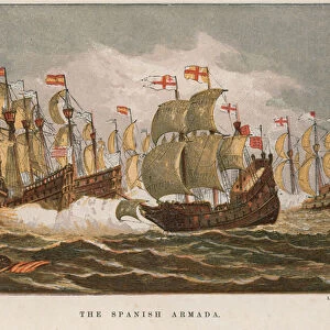 The Spanish Armada (coloured engraving)