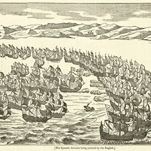 The Spanish Armada being pursued by the English (engraving)