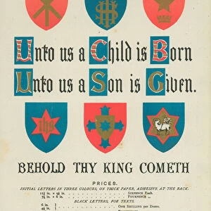 Specimen of shields and letters for church decoration (colour litho)