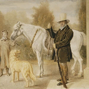 A Sportsman with a Boy, a Pony and a Dog, 1827 (pencil and watercolour)