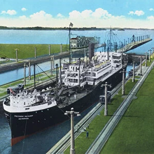 SS President Van Buren "Dollar Line"in Gatun Locks, Panama Canal (coloured photo)