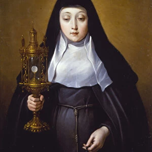 St Claire holding a Monstrance with the eucharist (oil on copper)