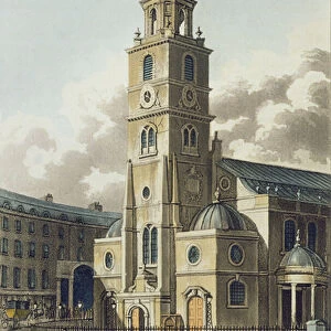 St. Clement Danes Church, pub. by Rudolph Ackermann (1764-1834) 1816 (aquatint)