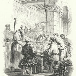St Eligius serving food to the poor (engraving)