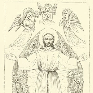 St Francis in a glory of Seraphim, Sassetta, 1444 (engraving)