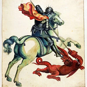 St. George and the Dragon, from Anecdotes of Painting in England written by Horace Walpole (1717-97) published in 1765 (pen and ink and watercolour over graphite on paper)