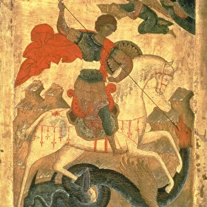 St. George and the Dragon (tempera on fabric, gesso, and wood)